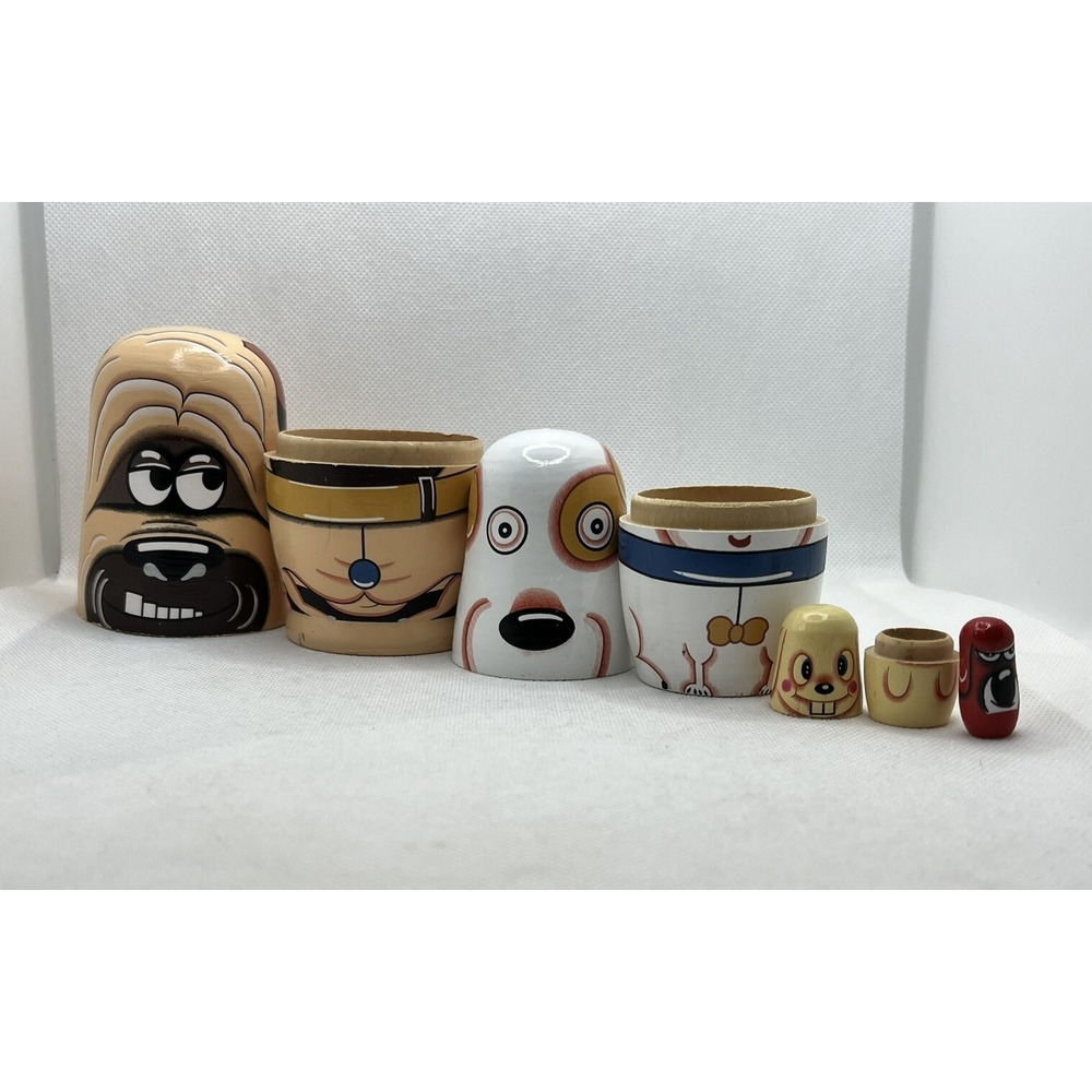 4 Piece Wooden Russian Nesting Dolls Cute Dogs Theme Set of 4 - Picture 8 of 8